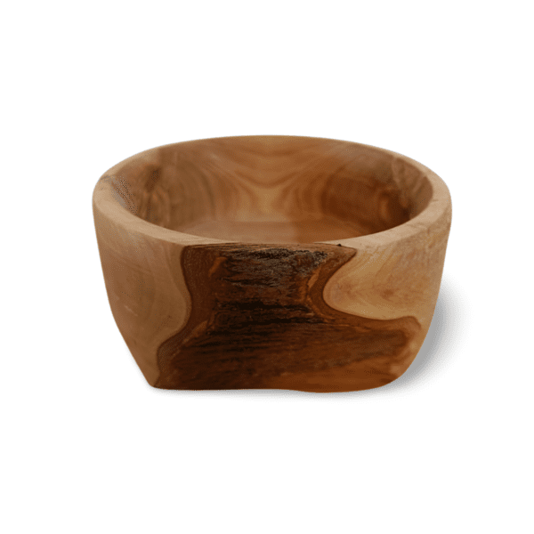 medium olive wood bowl featuring natural bark and grain