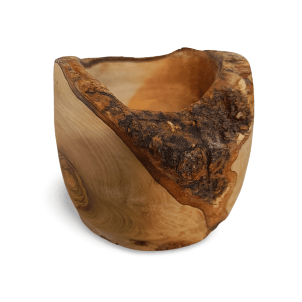 olive wood unusual bowl featuring live edge and branch growth