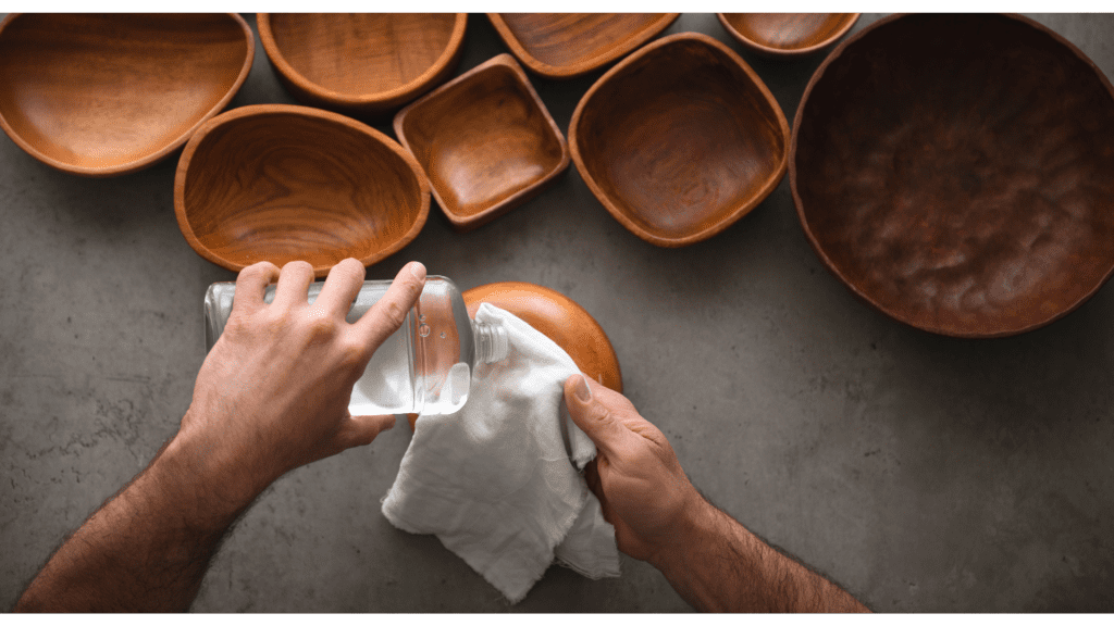 oiling and polishing olive wood bowls and other items