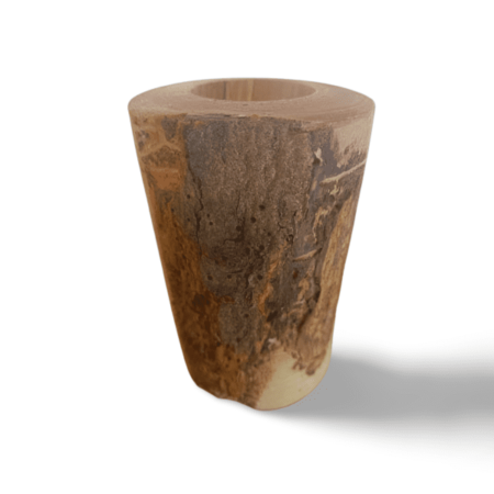 wooden candlestick with dark hue