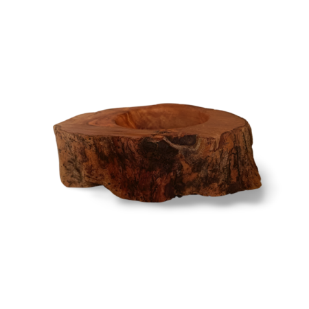 large olive wood bowl with bark