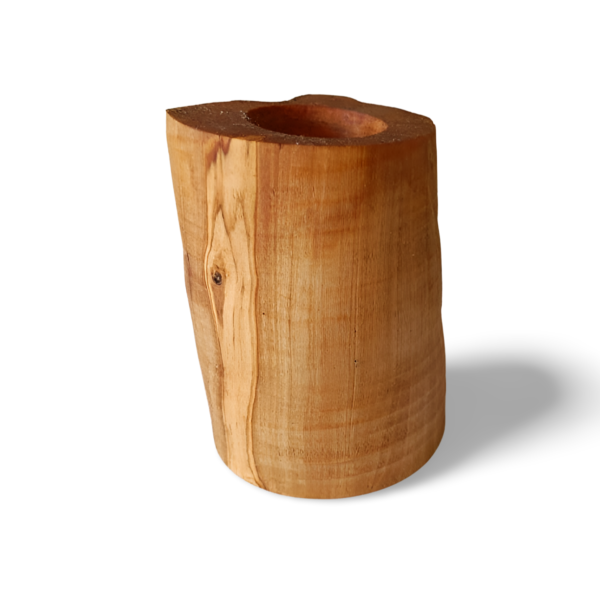 Small olive wood candlestick with bark and inclusions