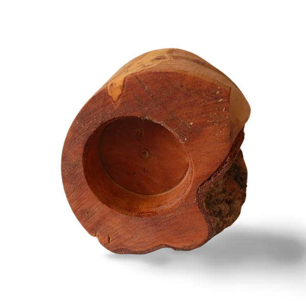 Small olive wood candlestick with bark and inclusions